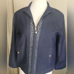 J54 Draper's & Damon's Petite zip-up denim jacket gold star and silver-studded